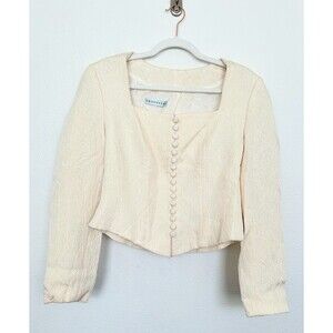 Pronovias Silk Wedding Jacket Square Neck White Button Ivory Lined Women's 12